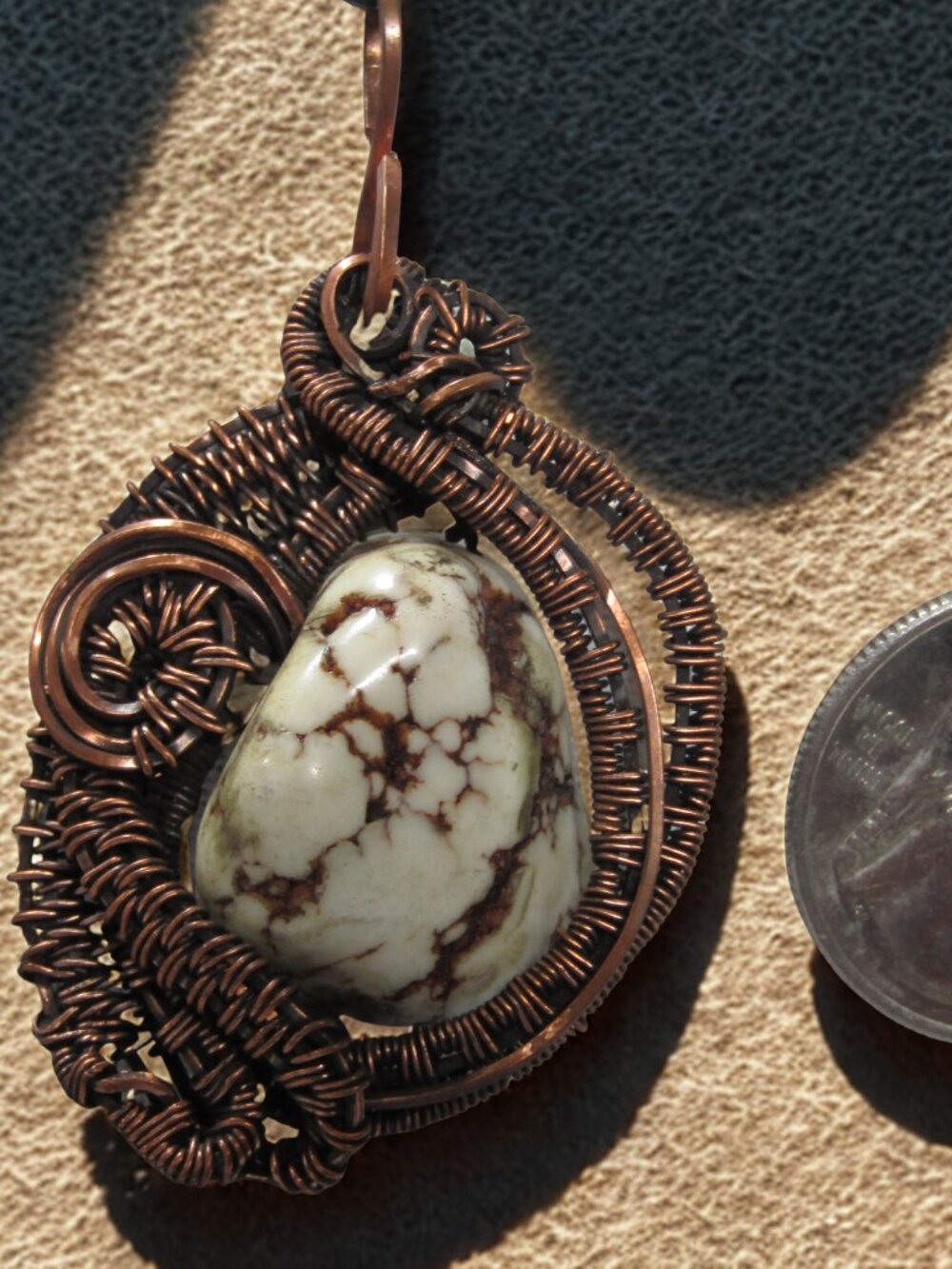 Handmade Wire Wrapped Howlite Tumble Crystal Pendant Necklace Copper Wire wrap